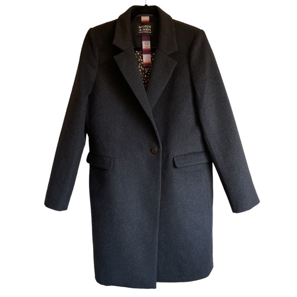 Scotch & Soda Classic Tailored Wool Blend Longline Lined Coat 0606 Grey Melange - Picture 2 of 14